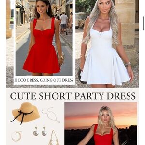 Red square or sweetheart neck corset cocktail dress  ruched